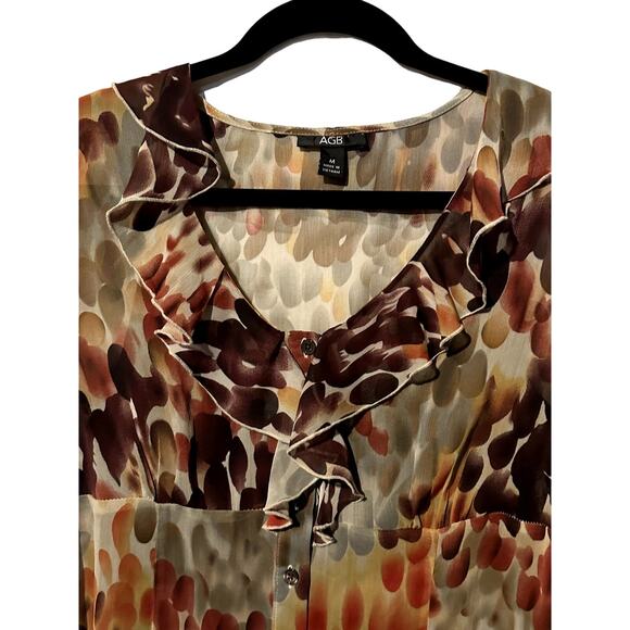 AGB Women's Sz Medium Floral Button100% Polyester Blouse with Cami Ruffle V Neck - Picture 2 of 13